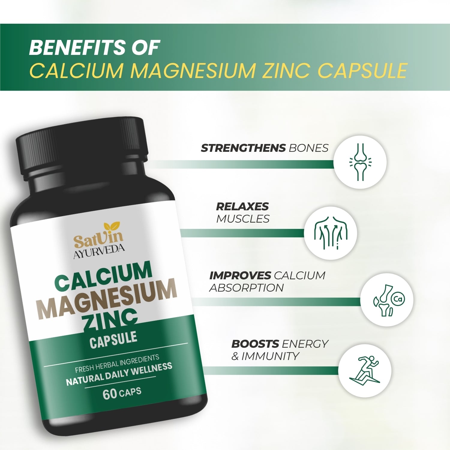 Satvin Ayurveda Calcium Magnesium Zinc Capsules