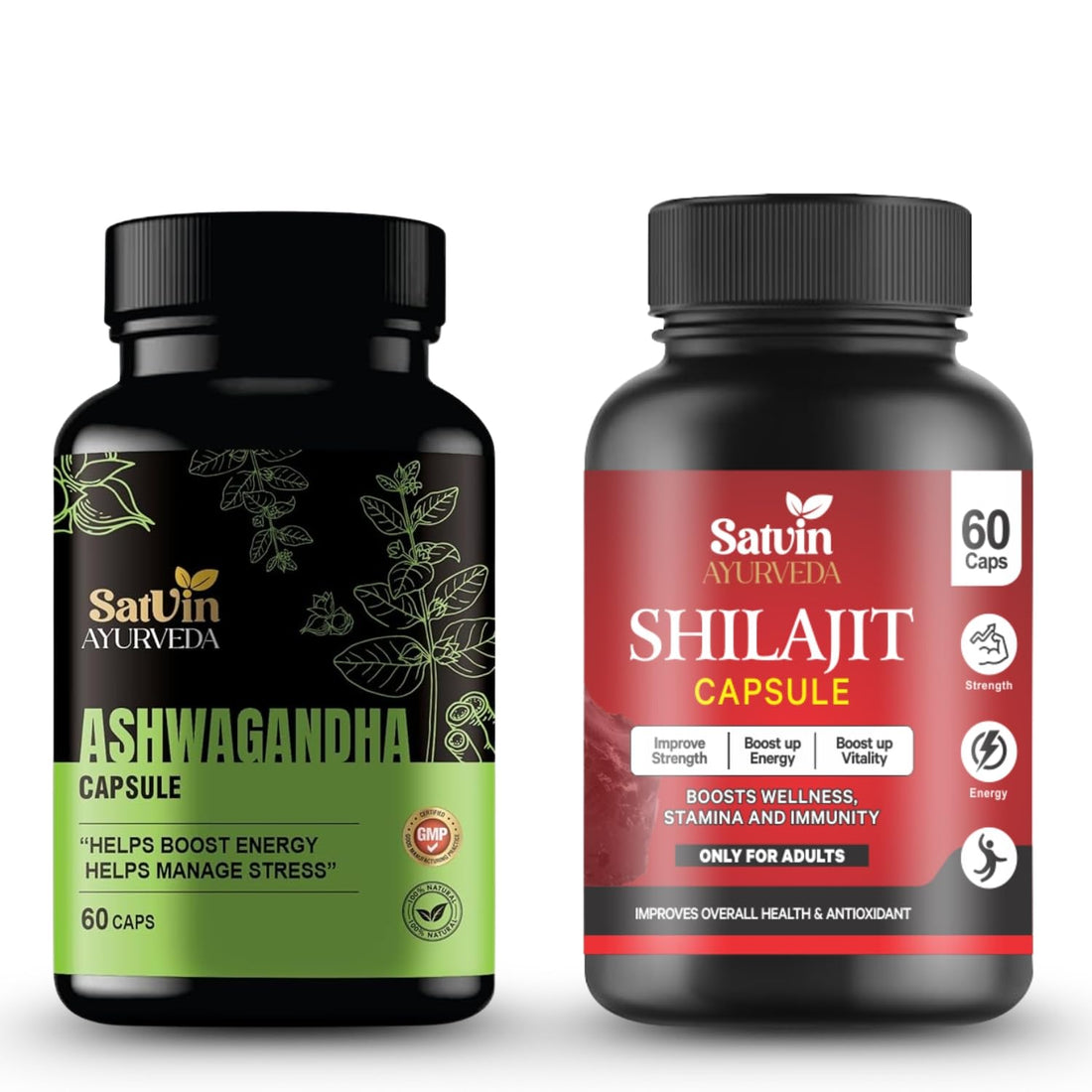Satvin Ayurveda Combo of Ashwagandha & Shilajit Capsules for Men & women