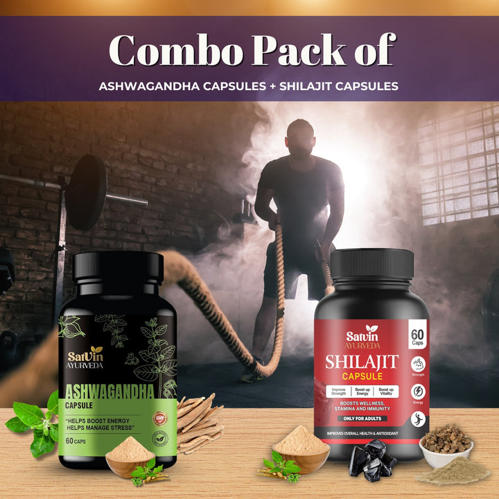 Satvin Ayurveda Combo of Ashwagandha & Shilajit Capsules for Men & women