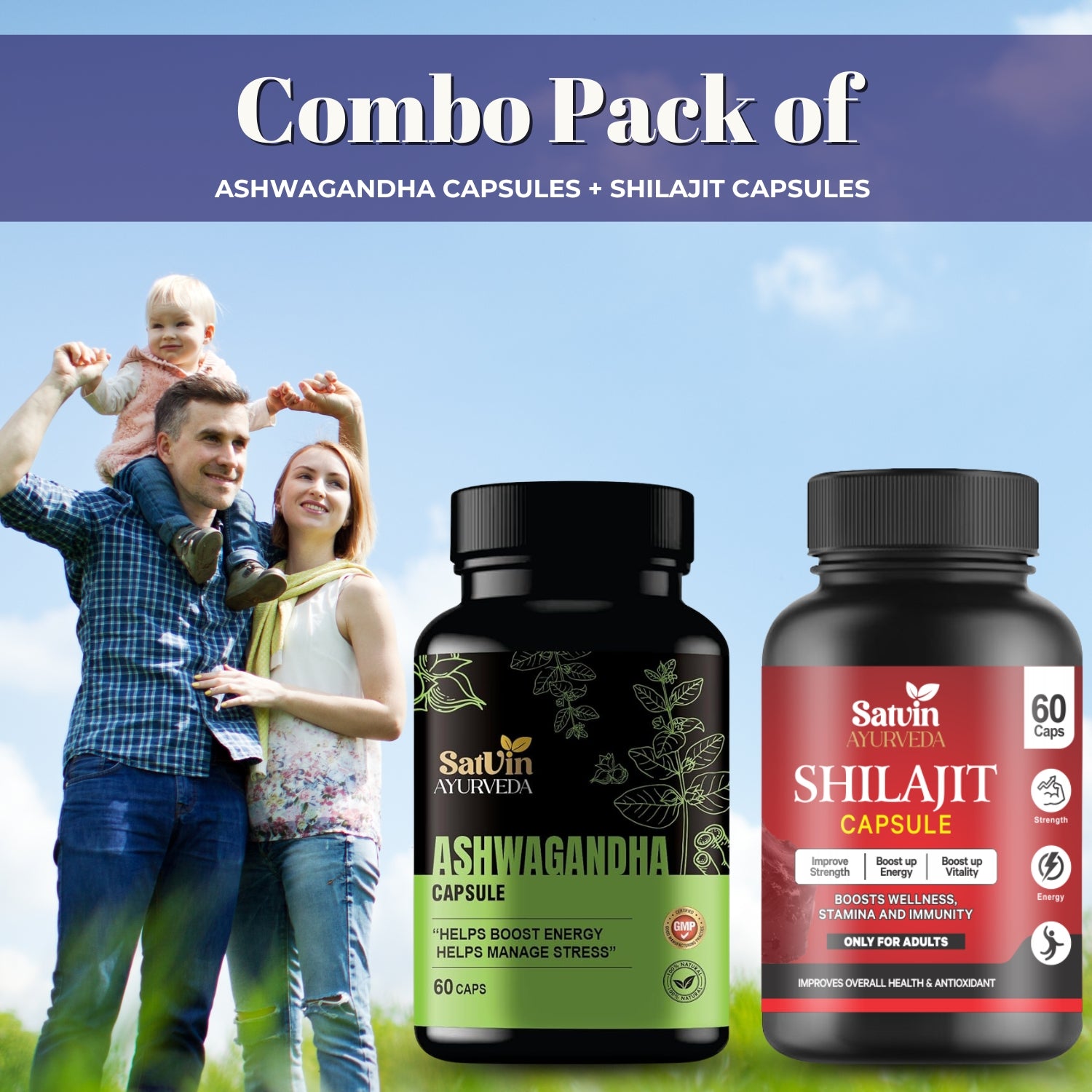 Satvin Ayurveda Combo of Ashwagandha & Shilajit Capsules for Men & women